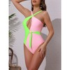 INSPIRE CHIC Women's Criss Cross Color Block Monokini Bikini Set,O Ring Side Tie Strappy Swimwear Bathing Suit 1 Set - 2 of 4