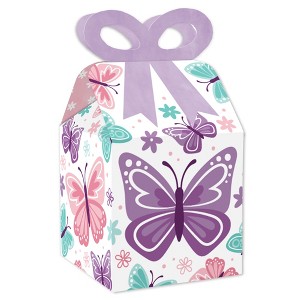 Big Dot of Happiness Beautiful Butterfly - Square Favor Gift Boxes - Floral Baby Shower or Birthday Party Bow Boxes - Set of 12 - 1 of 4