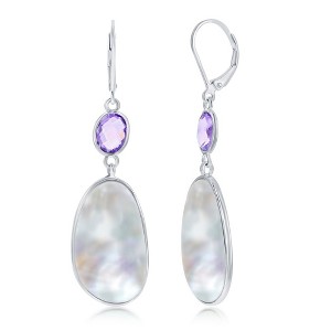 Simona Sterling Silver Oval Amethyst and Irregular MOP Earrings - Purple - 1 of 2