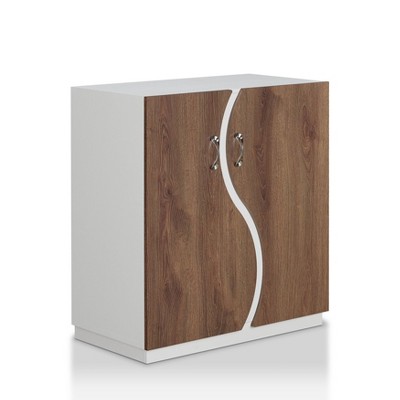 Brazen Contemporary 8 Shelf Shoe Cabinet White/Distressed Walnut - miBasics