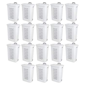 Sterilite Ultra Wheeled Laundry Hamper with Lid, Handle and Wheels for Easy Rolling of Clothes to and from the Laundry Room, Plastic, White, 18-Pack
