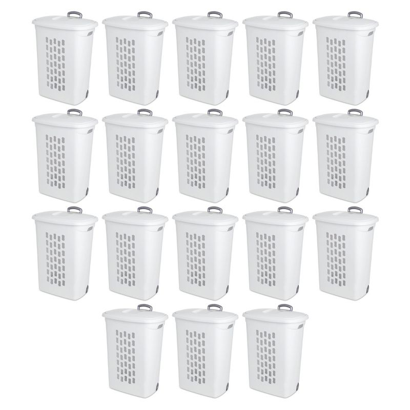 Sterilite Ultra Wheeled Laundry Hamper with Lid, Handle and Wheels for Easy Rolling of Clothes to and from the Laundry Room, Plastic, White, 18-Pack, 1 of 7