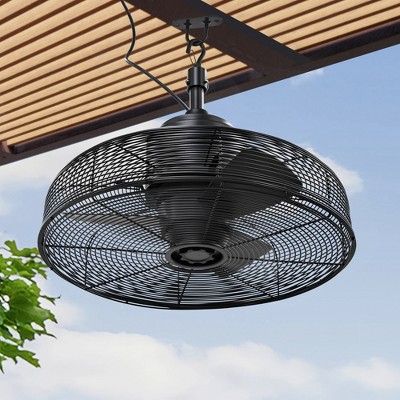 Airsurfer 20" Outdoor Waterproof Plug-in Ceiling Fan Without Light, Hook-Mounted, Matte Black with 3 Black Blades