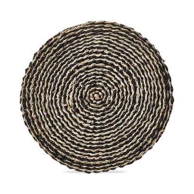TAG Ava Handwoven Seagrass Round Placemat 15" Black