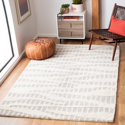 Ivory and Grey Hand Tufted Wool Shag Rug