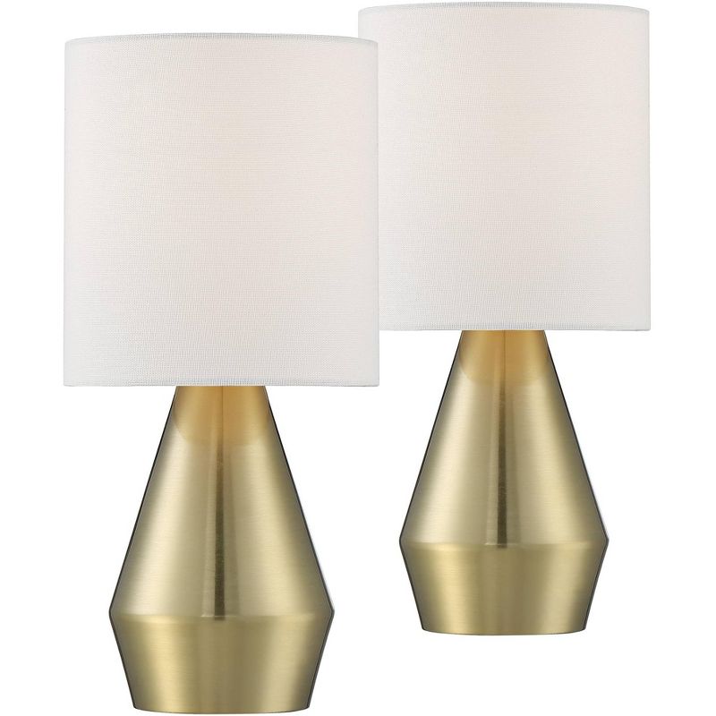 360 Lighting Marty Modern Accent Table Lamps 14 3/4" High Set of 2 Brass Metal White Cylinder Shade for Bedroom Bedside Nightstand Office Kids House, 1 of 9