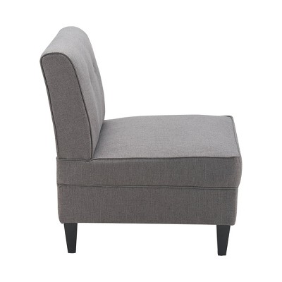 Gray Faux Leather and Wood Tufted Slipper Chair