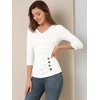 INSPIRE CHIC Women's V Neck 3/4 Sleeves Solid Knitted Buttons Decor Ruched Blouse - 2 of 4