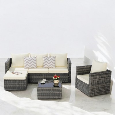 Mshliw 4-Piece Outdoor Patio Furniture Set with Coffee Table, Ottoman –  Sectional Sofa for Backyard, Poolside, or Patio