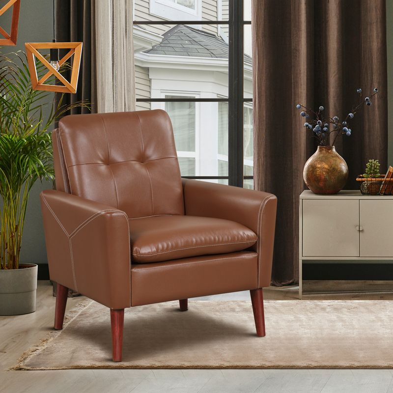 Costway Modern Accent Chair PU Leather Armchair Sofa Chair with Solid Wood Legs, 4 of 10