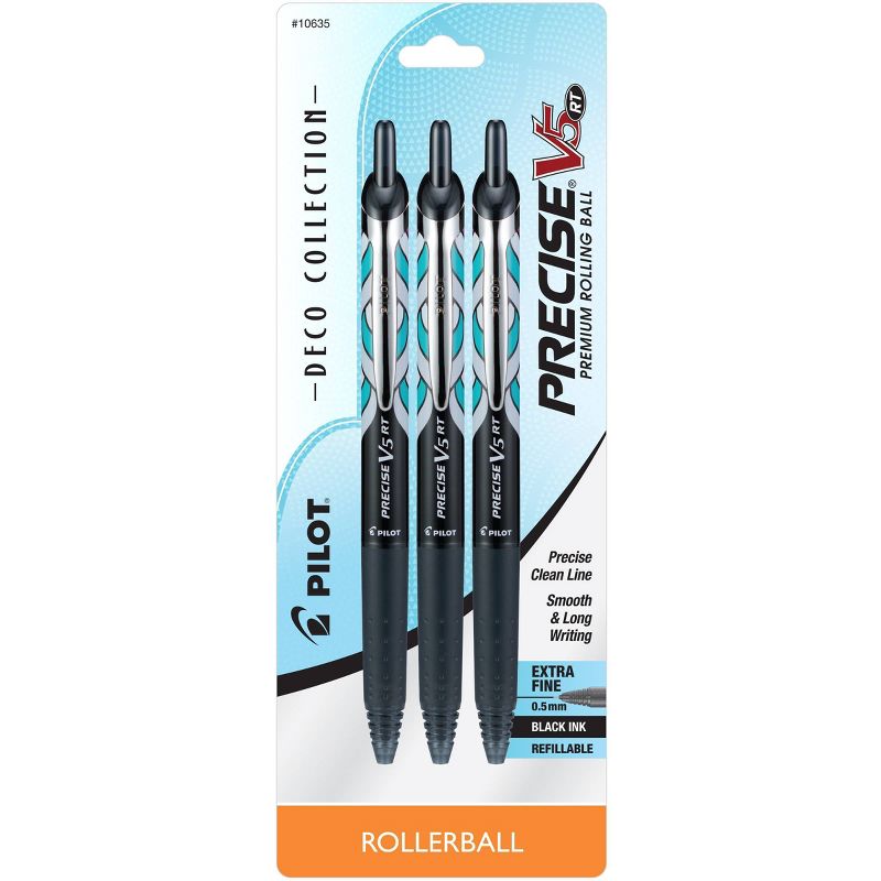 Pilot 3ct Precise V5 Rolling Ball Pens Extra Fine Point 0.5mm Art Deco Collection Black Ink, 1 of 5