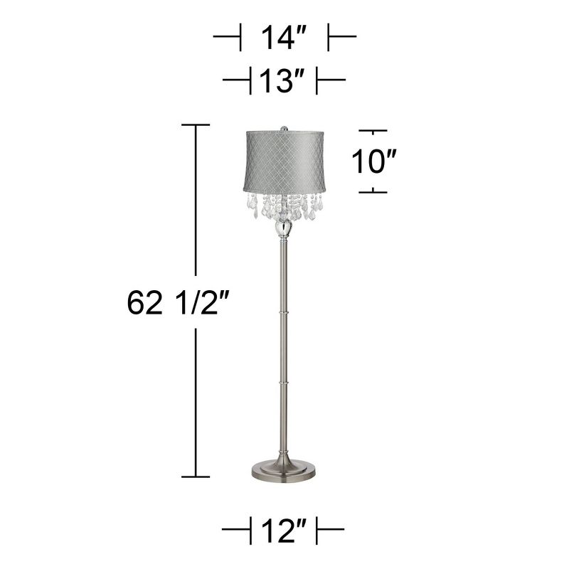 360 Lighting Traditional Chandelier Floor Lamp 62.5" Tall Satin Steel Crystals An Qing Gray Drum Shade for Living Room Reading Bedroom Office, 4 of 5
