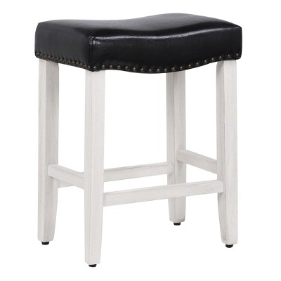 Modern Farmhouse 24" Black Leather Saddle Seat Counter Stool