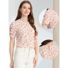 INSPIRE CHIC Women's Floral Summer Crew Neck Casual Shirred Short Sleeve Blouse - 2 of 4