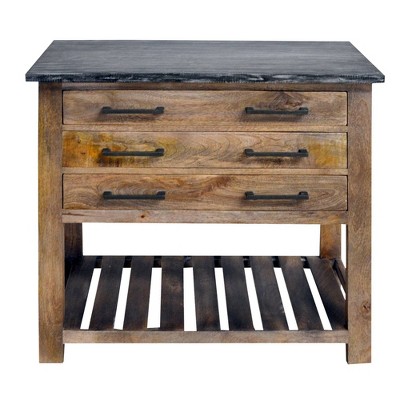 Mango Wood Accent Storage Side Table with 3 Drawers and Slatted Bottom Shelf Brown - The Urban Port