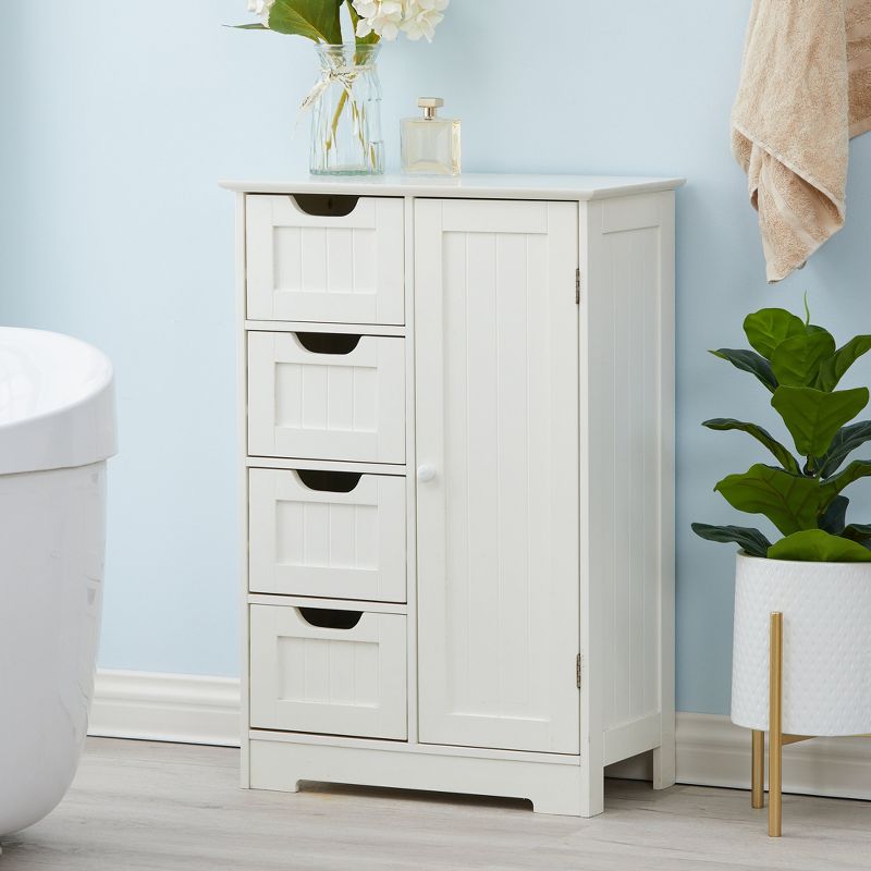 LuxenHome White Wood Bathroom 4-Drawer 1-Door Storage Cabinet, 2 of 15