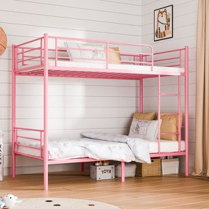 Karl Home Green Twin Over Twin Steel Bunk Bed Frame Ladder Bedroom Dorm Room for Kids Adult Children - 1 of 4