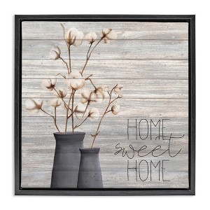 Stupell Industries Grey Home Sweet Cotton Flowers Black Framed Floater Canvas Wall Art - 1 of 4