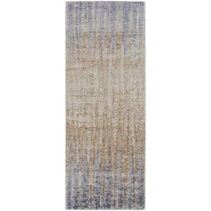HomeRoots 8' Tan And Blue Abstract Distressed Runner Rug - 1 of 3