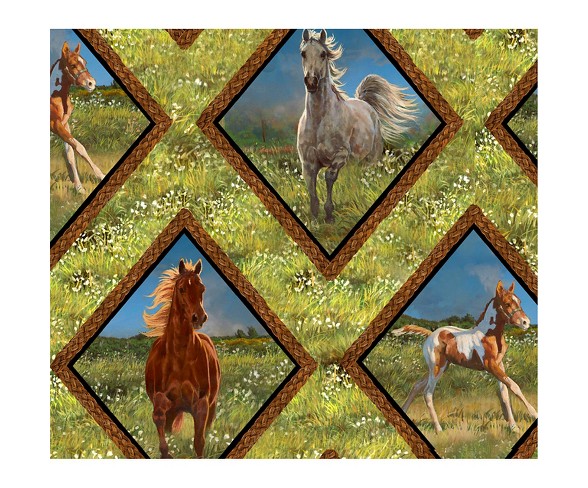 Wild Wings Camden Yard Horses Diamond Braid, 100% Cotton, 43/44" Width, Fabric by the Yard
