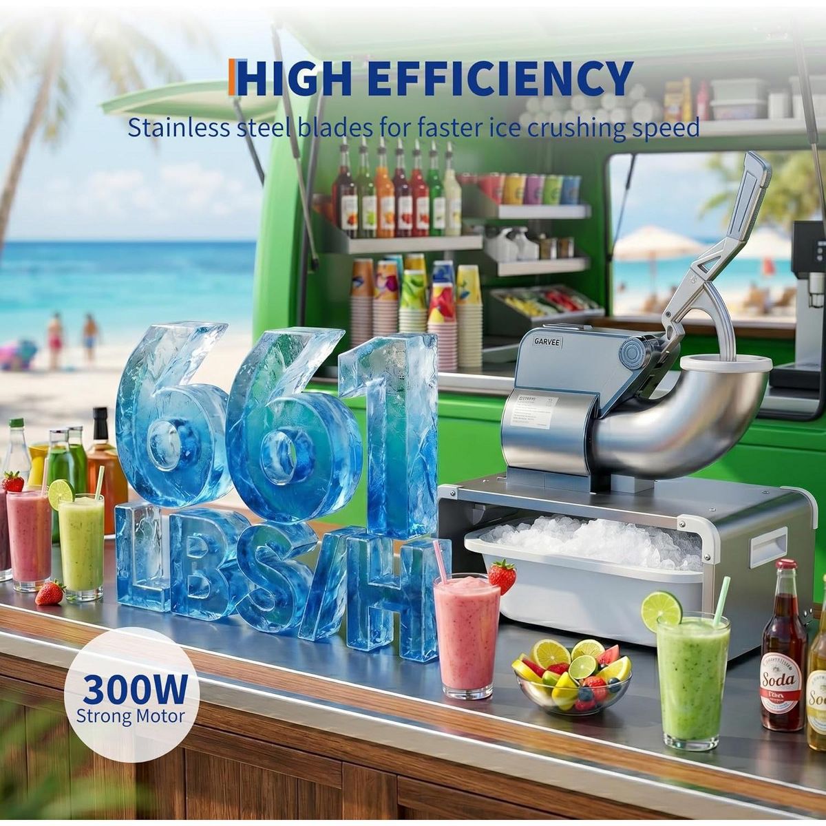 Garvee Countertop Shaved Ice Machine, 286 Lbs/Hr Commercial Ice Shaver, Adjustable Fineness for Events, Bars and Household - thumbnail 6