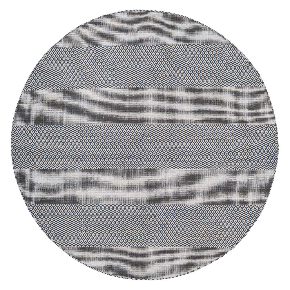 4' Round Striped Woven Area Rug Ivory/Navy - Safavieh