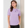 INSPIRE CHIC Women's Bow Tie Neck Solid Color Elastic Cuffs Elegant Office Short Sleeve Blouse - 2 of 4