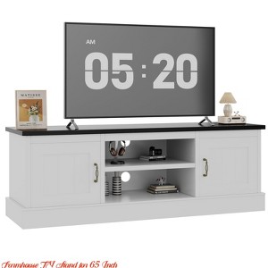 Living Room Farmhouse TV Stand for 65 Inch TVs Entertainment Center with Storage Cabinets - Ample Organized Storage - 1 of 4