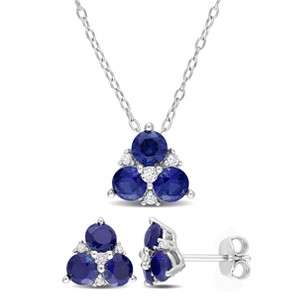 EVERLY JEWELRY | Sterling Silver 3 1/3 CT TGW Created Sapphire and Created White Sapphire 3-Stone Earrings & Pendant Set - 18 in - 1 of 4