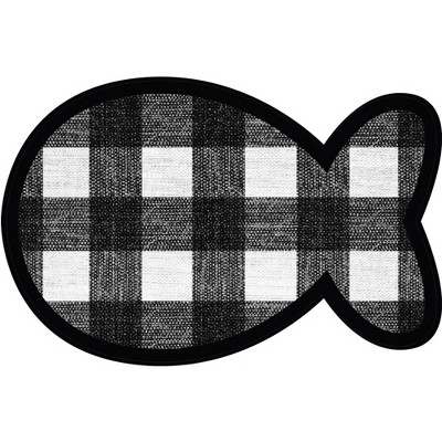 A&A Story Fish Gingham Dog and Cat Feeding Mat - White and Black