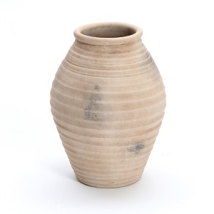 LuxenHome Rustic Brown Ribbed Terracotta 13.2-Inch Tall Urn Vase Beige - 1 of 4