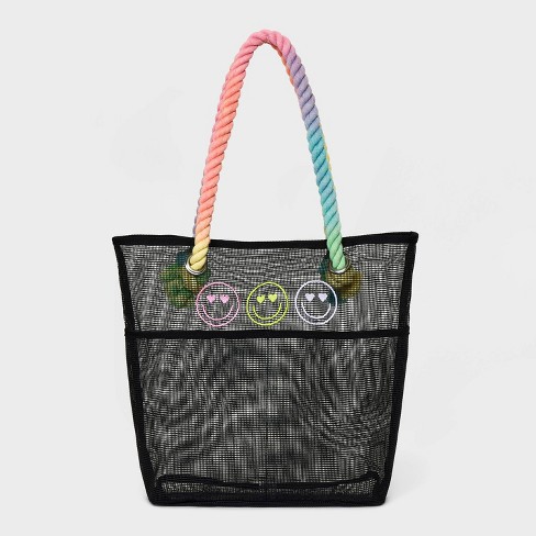 Girls' Smiley Mesh Tote Bag- art class™ Black