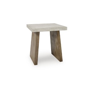 Signature Design by Ashley Brendalhouse Contemporary Square End Table - Faux Cement Top with Mango Wood Base, Light Brown - 1 of 4