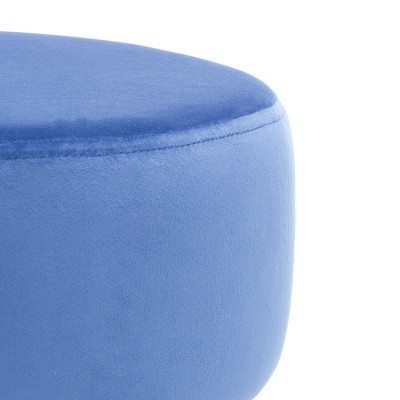 Velvet Steel Blue Round Ottoman with Gold Hairpin Legs
