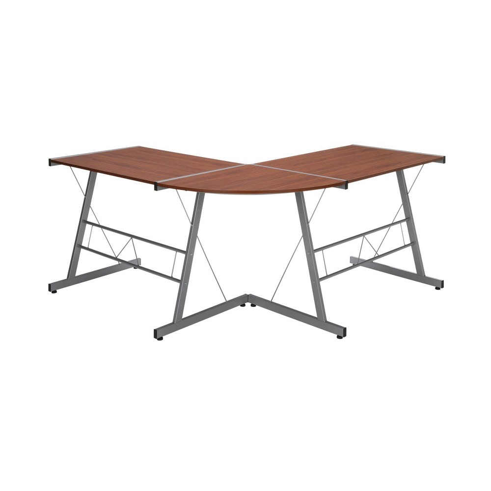 60 L Shaped Metal Frame Desk Corner Computer Desk Walnut Brown Ofm