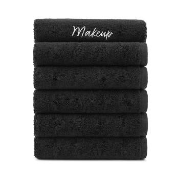 Host & Home Cotton Embroidered Makeup Towel (6 Pack), Black