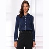 INSPIRE CHIC Women's Casual Peter Pan Collar Button Down Contrast Puff Sleeve Work Blouse - 2 of 4