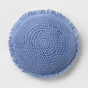 Knit With Fringe Oversize Round Throw Pillow Blue - Opalhouse