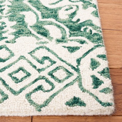 Ivory and Green Hand Tufted Wool Square Rug