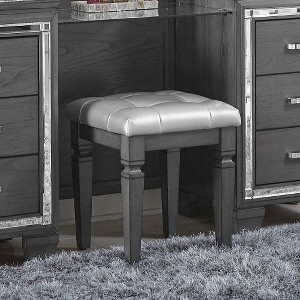 Kumasinova Modern Glam Ottoman Stool, Button-Tufted Faux Leather Seat, Acrylic Crystals, Versatile Foot Stool & Vanity Bench - 1 of 4