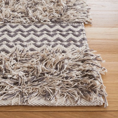 Ivory and Beige Striped Wool Cotton Runner Rug