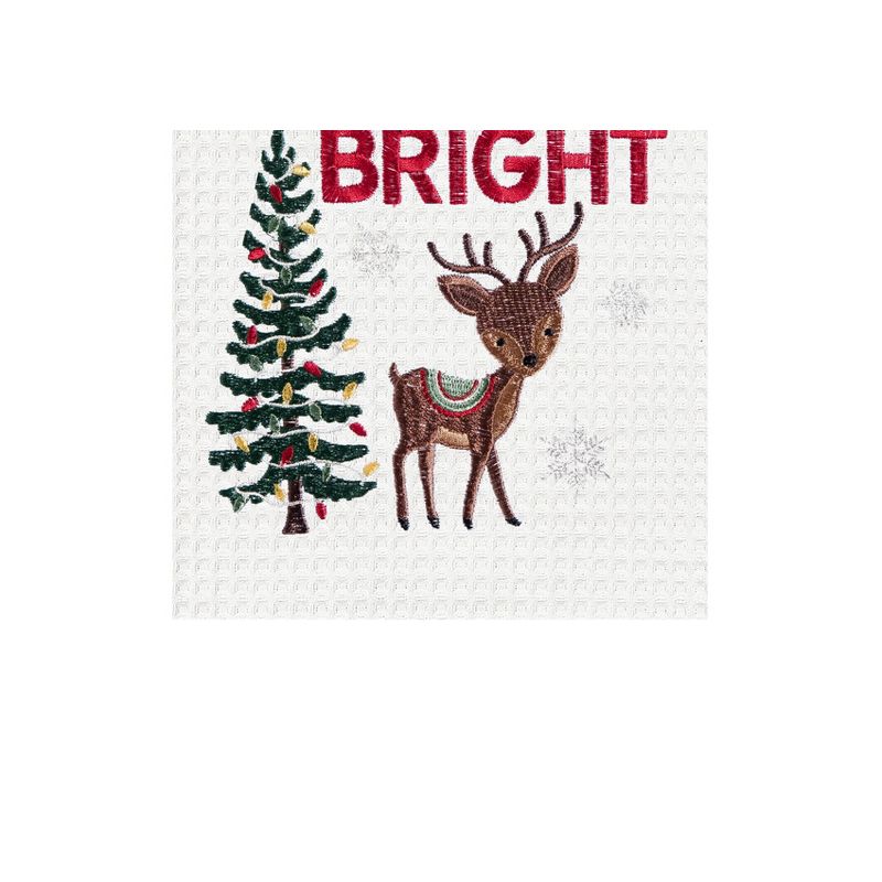 C&F Home 27" x 18" Christmas Holiday "All is Calm All is Bring" Sentiment with Reindeer Embroidered Waffle Weave Cotton Kitchen DishTowel, 3 of 5