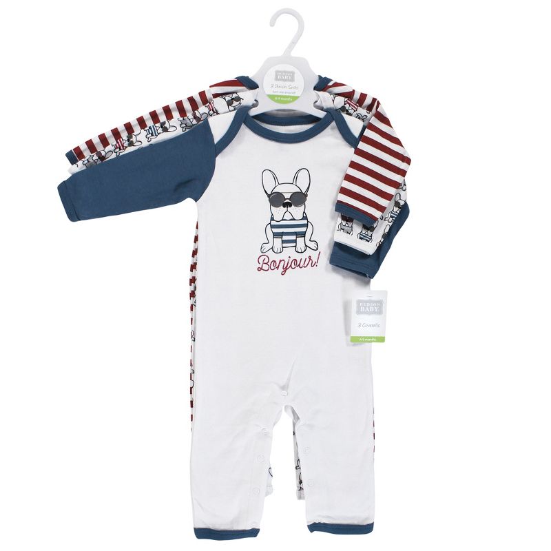 Hudson Baby Infant Boy Cotton Coveralls, French Dog, 3 of 7