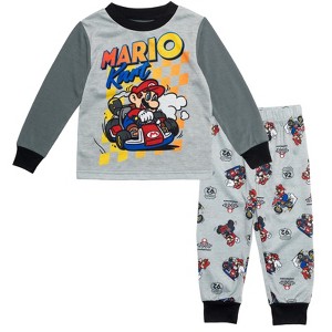 Mario Kart Nintendo French Terry V-neck Pullover Pajama Shirt and Pants Sleep Set Toddler - 1 of 4