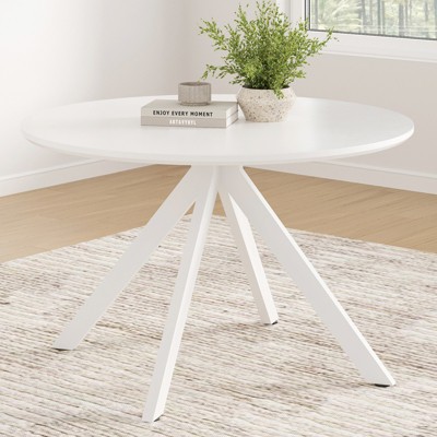 Grungis Mid-Century Coffee Table with Metal Frame,Round Wooden Accent Table with Dining Tabletop,Modern Coffee Table for Living Room