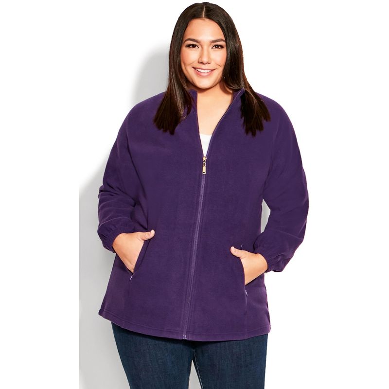 Women's Plus Size Polar Fleece Zip Jacket - plum | AVENUE, 5 of 10