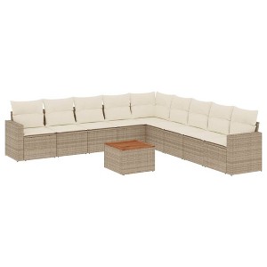 vidaXL Patio Sofa Set with Cushions Outdoor Furniture 10 Piece Poly Rattan - Beige and Cream - 1 of 4