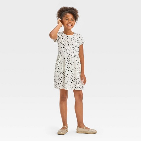 Girls' Short Sleeve Dotted Knit Dress - Cat & Jack™ Cream M : Target