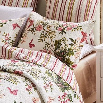 Ivory Cotton Twin Reversible Botanical Quilt Set