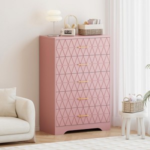 Tall Chest of Drawers with 5 Drawers, Dresser with Gold Handles for Closet, Storage Cabinet and Organizer Drawers for Living Room, Hallway, Entryway - 1 of 4